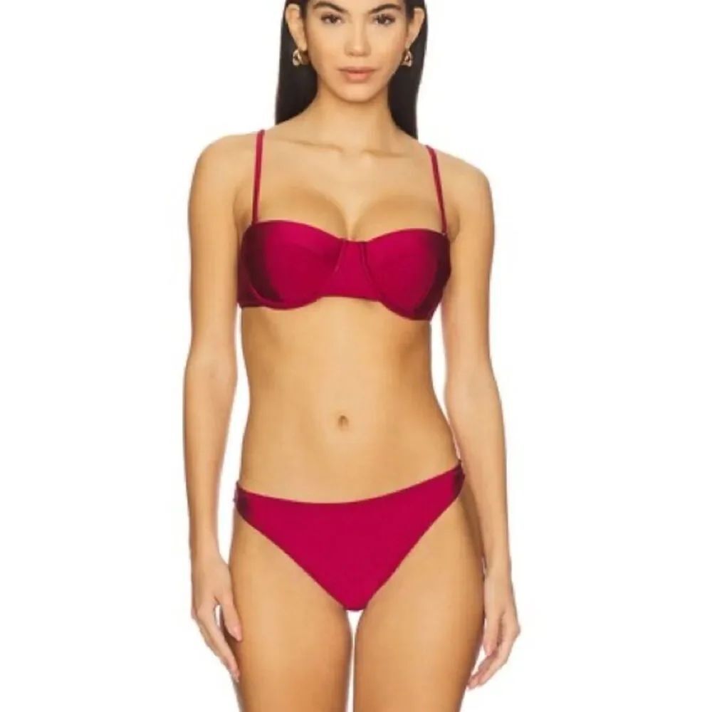 L'AGENCE dark cherry bandeau bikini top and Jean hipster bottom NWT size S